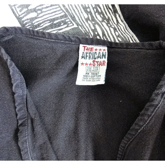 Vintage The African Star Black Cotton Kimono Jacket Faces Print One Size - Picture 8 of 8